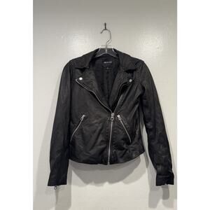 Madewell Washed Leather Jacket Size XXS Black Motorcycle Biker Style# E0488 Moto